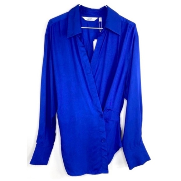 & Other Stories Front Wrap Duo Button Shirt Blouse in Royal Blue Size 2 New - Picture 3 of 9